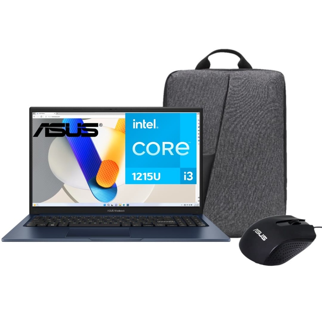 Notebook Asus 15.6" core i3-1215U X1504ZA-NJ1154 /8gb ddr4 /512gb ssd pcieg3 Freedos blue mochila+mouse