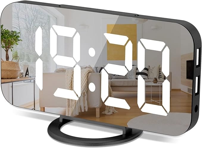 RELOJ DESPERTADOR CON ESPEJO DIGITAL PANTALLA LED GRANDE PUERTO USB INCLUYE CARGADOR 17X4X6CM GA-6