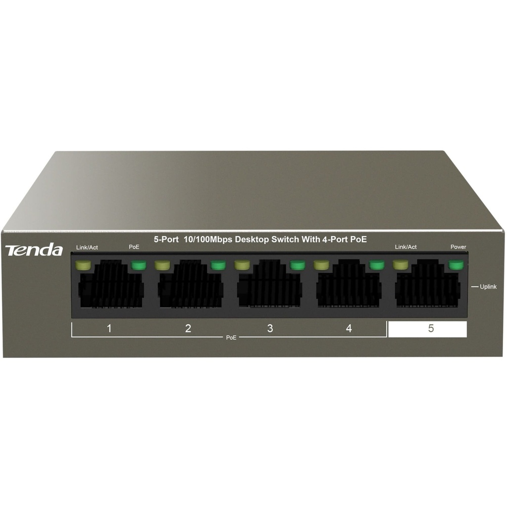 SWITCH TENDA 5 PUERTOS 10/100 4 PUERTOS POE TEF1105P-4-63W